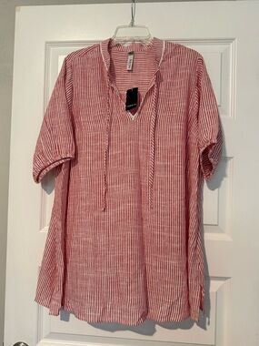 Torrid Red and White Vertical Stripe Blouse New without Tags